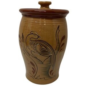 Eldreth Pottery Handmade Redware Bird Canister Jar w/Lid Pennsylvania Folk Art